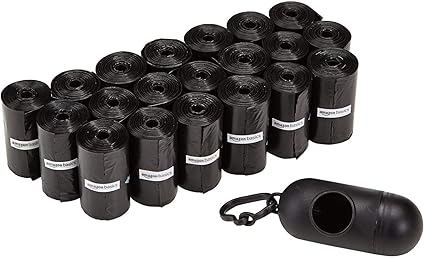 Dog Poop Leak Proof Bags with Dispenser and Leash Clip, 300 Count, 20 Pack of 15, Black, 13 x 9 Inch
