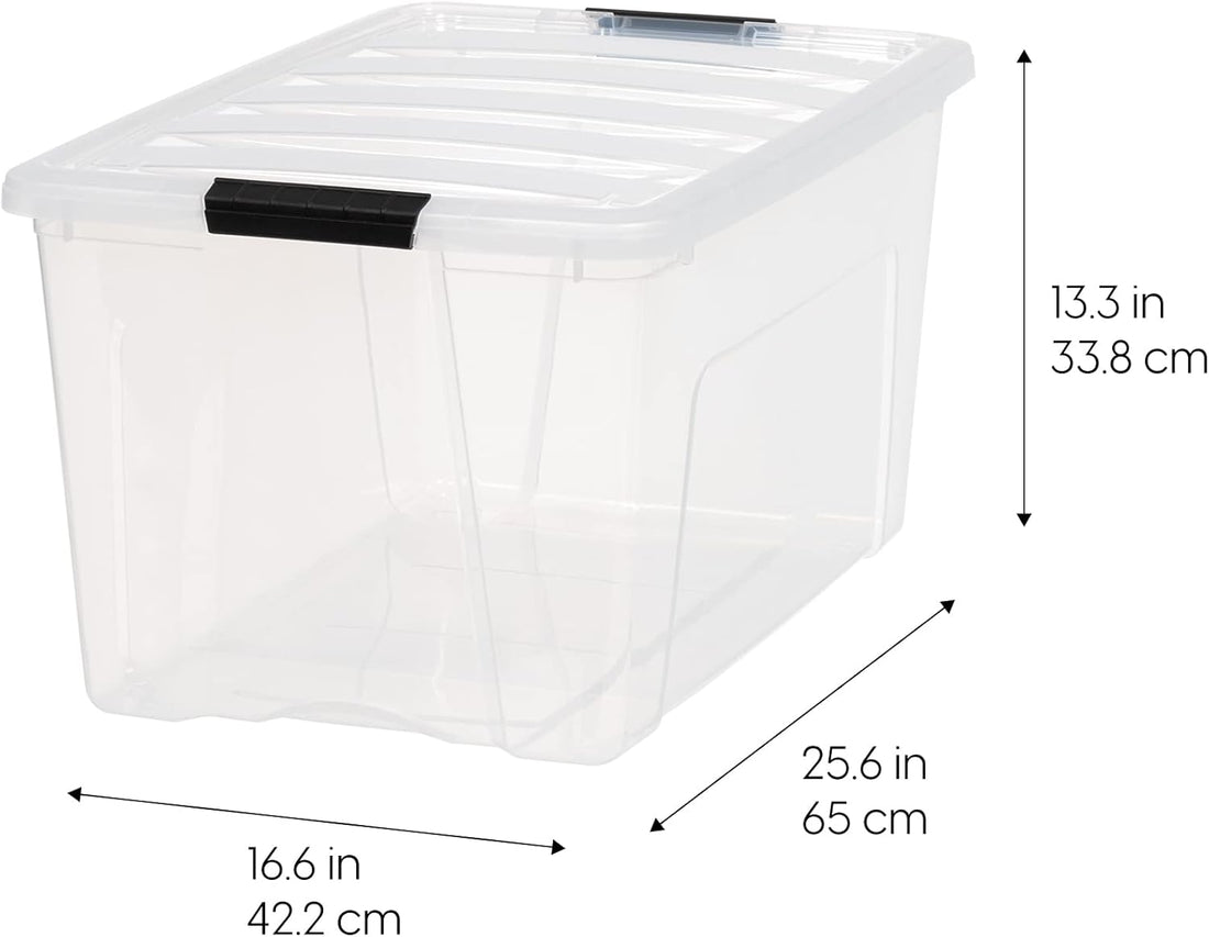 IRIS USA 72 Qt Stackable Plastic Storage Bins with Lids, 4 Pack - BPA-Free, Made in USA - See-Through Organizing Solution, Latches, Durable Nestable...