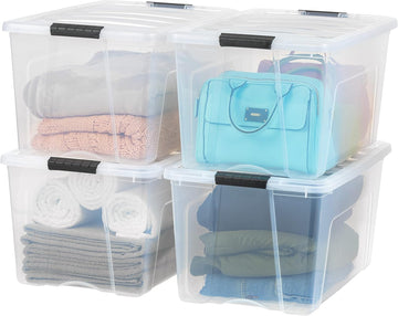 IRIS USA 72 Qt Stackable Plastic Storage Bins with Lids, 4 Pack - BPA-Free, Made in USA - See-Through Organizing Solution, Latches, Durable Nestable...
