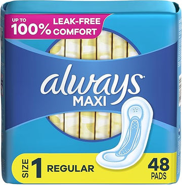 Always Maxi Feminine Pads Without Wings for Women, Size 1, Regular Absorbency, Unscented 48 Count