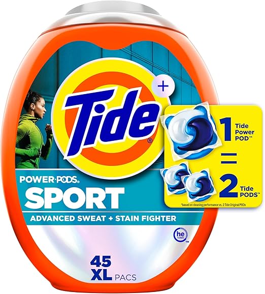 Tide Power PODS Laundry Detergent Pacs with Febreze Sport, 45 Count, HE Compatible, Febreze Freshness with Sport Odor Defense, Tide PODS Laundry Detergent