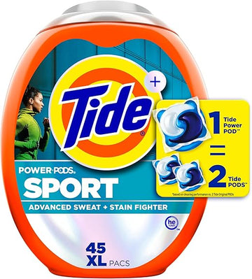Tide Power PODS Laundry Detergent Pacs with Febreze Sport, 45 Count, HE Compatible, Febreze Freshness with Sport Odor Defense, Tide PODS Laundry Detergent