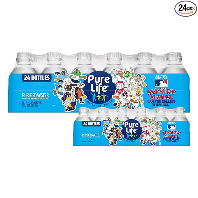 Pure Life Purified Water Bottles, 24 Pack - Still Bottled Water with Added Minerals for a Crisp Taste, Plastic Bottles - 8 Fl Oz
